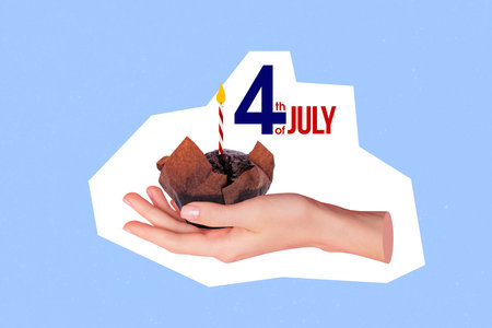 Creative abstract template collage of hand hold cupcake celebrating 4th july usa independence day...