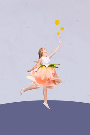 Composite trend artwork sketch image photo collage of spring season flower nature young lady appear model posing wear rose like dressの写真素材