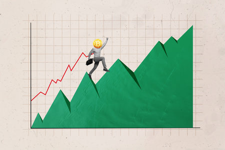 Photo cartoon comics sketch collage picture of excited confident guy rising top earning money isolated graphical backgroundの写真素材