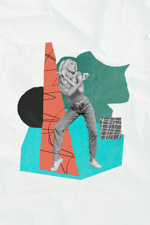 Vertical composite collage image picture of girl dancing isolated on creative backgroundの写真素材