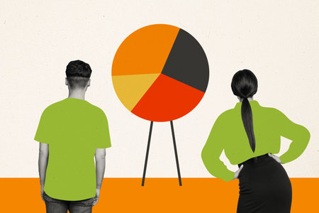 Photo collage artwork minimal picture of workers investigating start up graphics isolated white color backgroundの写真素材