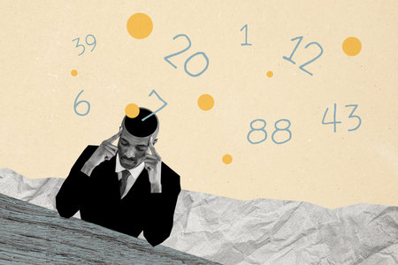 Composite photo collage of serious american guy count numbers work accountant economy statistics...