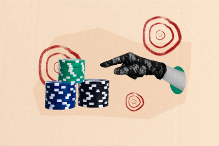 Composite sketch image trend artwork photo collage of casino gambling play fortune risk pile chips hand appear show gesture finger pointの写真素材