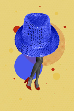 3D photo collage trend artwork composite sketch image of fashion style elegant headwear hat young woman legs attractive sexy danceの写真素材