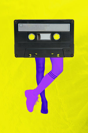 Composite trend artwork sketch image photo collage of incognito person dance together music play...