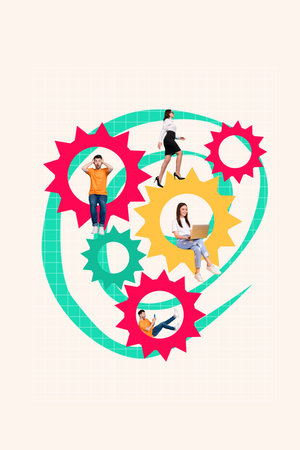 Creative abstract template collage of setting brainstorming working process business freak bizarre...