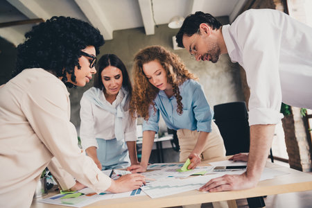 Photo of discuss chatting project teamwork young people working together successful business conference meeting nice creative light officeの写真素材