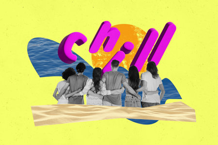 Composite photo collage of group people rest ocean vacation trip journey resort island beach tourism...