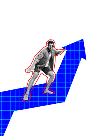 Trend artwork composite image collage of person young silhouette man business sunglasses cool surf balance success arrow grow trade stokeの写真素材