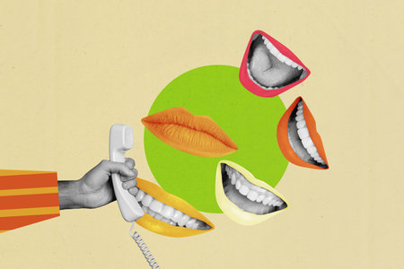 Composite trend artwork sketch image 3D photo collage of hand appear hold landline phone call talk...