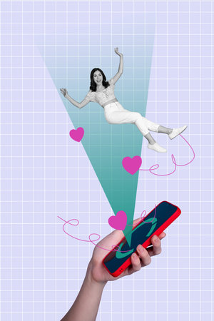 Composite sketch image photo collage of interface internet space hologram phone display lovely woman...