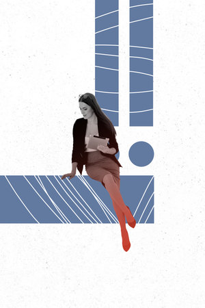 Creative trend collage of working female entrepreneur company boss confident develop achieve aim weird bizarre unusual fantasy billboardの写真素材