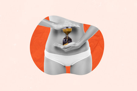 Composite photo collage of erotic sexy shape lady hold hourglass striptease interval time flirt...