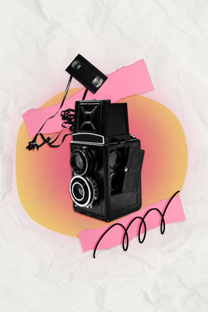 Trend artwork composite sketch image 3D photo collage of retro vintage camera photoshoot hobby music...