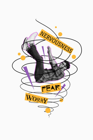 Vertical creative collage falling man nervousness fear worried stressed mental issues disorder...