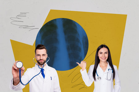 Creative image picture young doctors nurse stethoscope medical examination check hear listen...