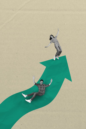 Collage sketch artwork of two crazy people workers competing for higher office position occupation...