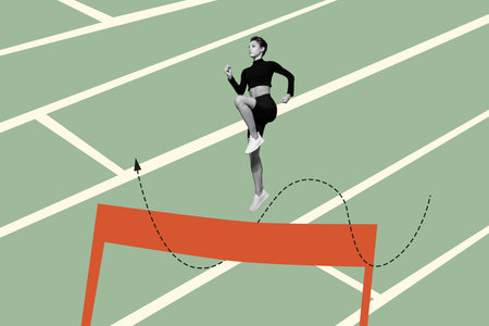 Composite collage image of running training young female sprint competition unusual fantasy billboard comics zineの写真素材