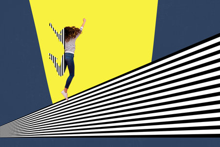 Sketch image trend artwork composite collage of abstract space young woman half body black white...