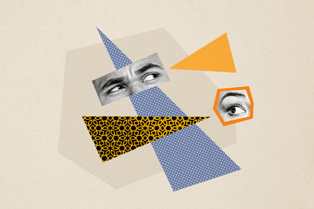 Composite trend artwork 3D image photo collage of monochrome fragment human face two piece eyes...
