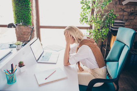 Photo of attractive young woman tired nervous manager dressed trendy clothes executive business...