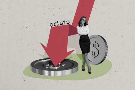 Composite trend artwork photo collage of crisis banner decrease loss money inflation devaluation...