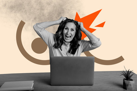 Composite trend artwork 3D sketch photo collage of fired angry office manager business aged lady...