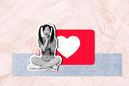 Composite trend sketch image photo collage of love heart banner social media app website young lady...