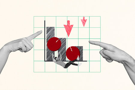 Composite photo collage of astonished man fall arrow decline statistics usd coin crack inflation...