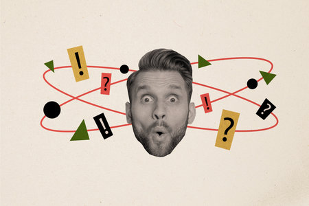 Composite creative abstract photo collage of clever impressed amazed male head generating ideas...