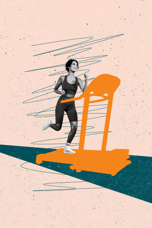 Trend artwork sketch image composite photo collage of exercise stadium competition runner young lady sport sportswear way direction gymの写真素材