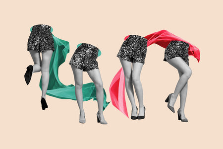 Composite photo collage of female sexy smooth legs wear heels shiny dress disco occasion weekend isolated on painted backgroundの写真素材