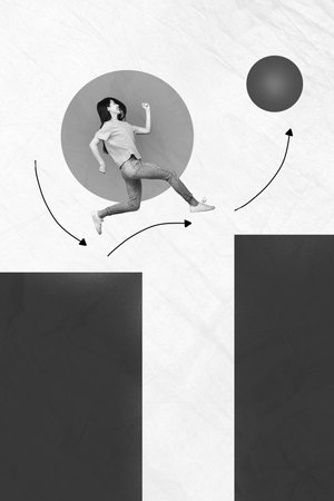Composite trend artwork 3D sketch image photo collage of monochrome picture young person woman run...