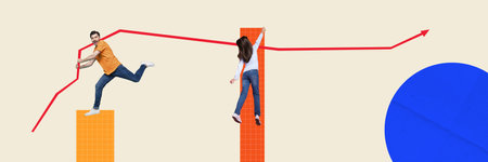 Composite trend artwork sketch photo collage of copybook page workplace young woman man team work...