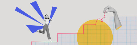 Composite trend artwork sketch photo collage of copybook page workplace young woman run stairs...
