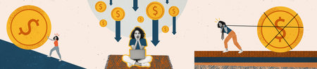 Artwork sketch image photo collage of horizontal panorama goal aim achieve money economy rich...