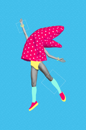 Composite trend artwork sketch image collage of bodyless person lady wear colorful polka dot outfit abstract movement surreal conceptの写真素材