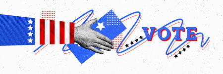 Collage image picture of responsible person citizen hold bulletin vote president election isolated on drawing backgroundの写真素材