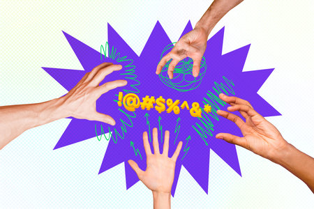 Composite trend artwork sketch image photo collage of team group hands show gesture nonverbal...