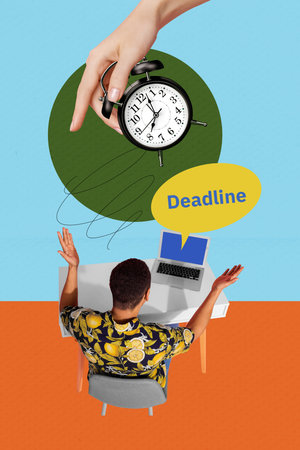 Composite trend artwork sketch image 3D collage of office business young man sit armchair clock time...
