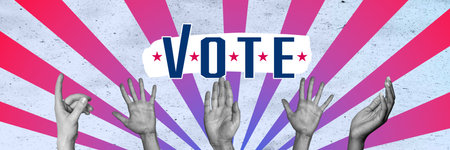 Composite trend artwork sketch image collage of horizontal panorama call election choice democracy...