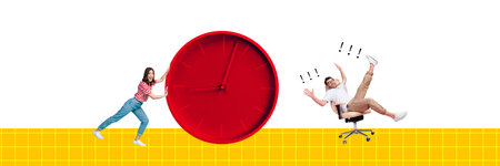 Panoramic photo collage time management deadline clock schedule project management employees hour...