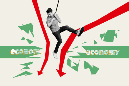 Creative collage picture economy break crisis falling down arrows direction collapse inflation...