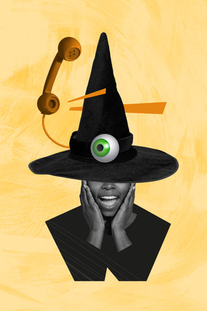 Composite trend artwork sketch image collage of halloween autumn season spooky creepy day young lady...
