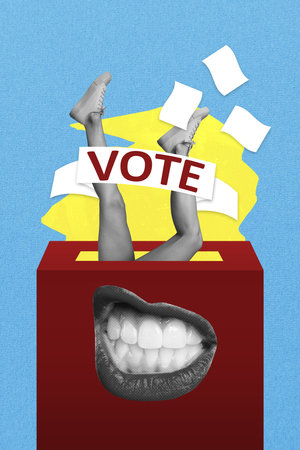 Trend artwork sketch image composite collage of vote choice politics referendum blank bulletin box...