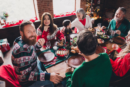 Photo of big full family enjoy celebrate christmas festive time together apartment indoors