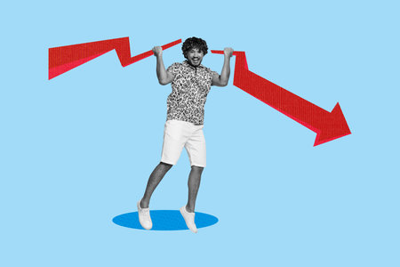 Composite photo collage of happy latino man broke arrow development career success growth progress...