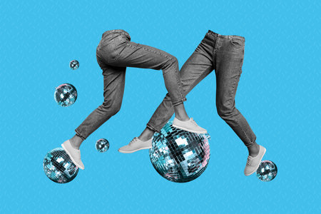 Composite trend artwork sketch image photo collage of dummy legs bodyless wear shoes jeans walk...