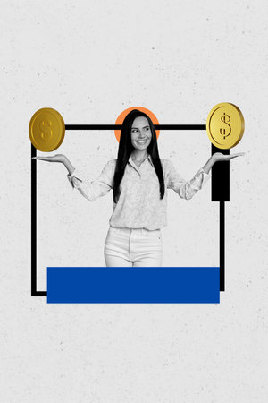 Composite trend artwork sketch image 3D photo collage of money coins budget trader business young...