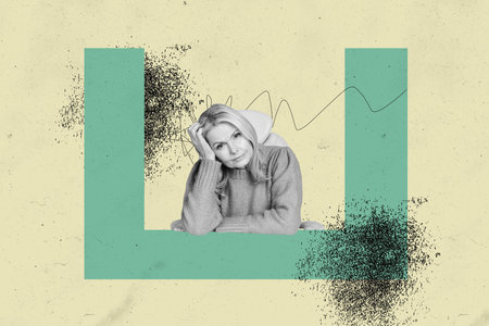Creative collage image mature lady businesswoman sit sad depressed overthink office worker employee...
